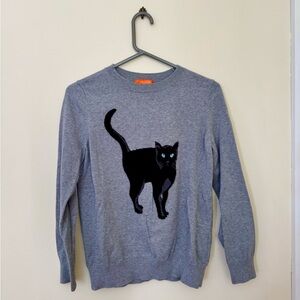 Joe Fresh Black Cat Sweater Misses Size M Grey Cotton